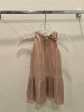 Janie and Jack Metallic Blush Pink Bow-Accent Pleated Dress